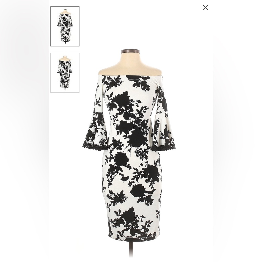 Off the shoulders beautiful white with black floral dress